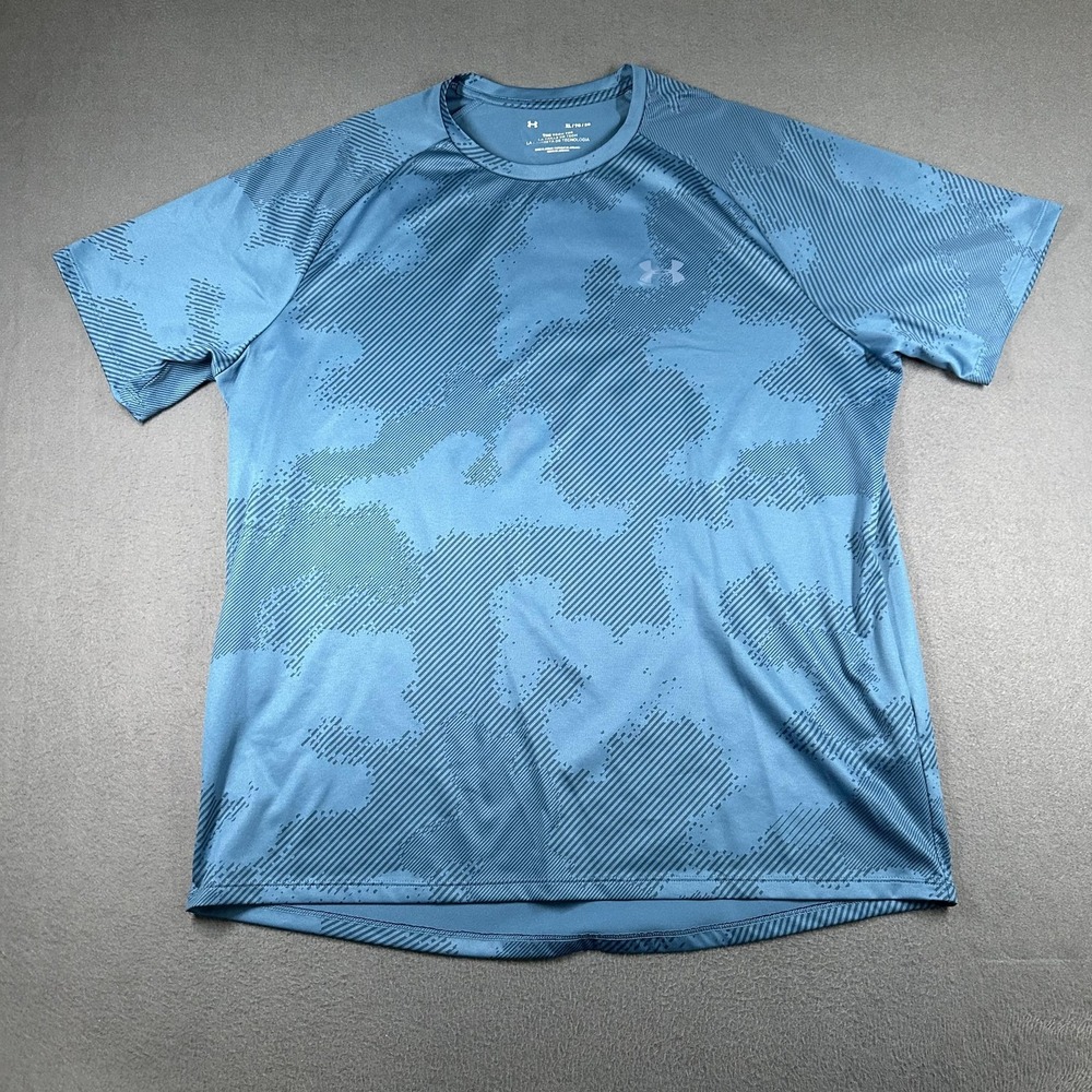 Under Armour Tech‎ Tee Shirt Mens XL Blue Camo Short Sleeve Training Athletic